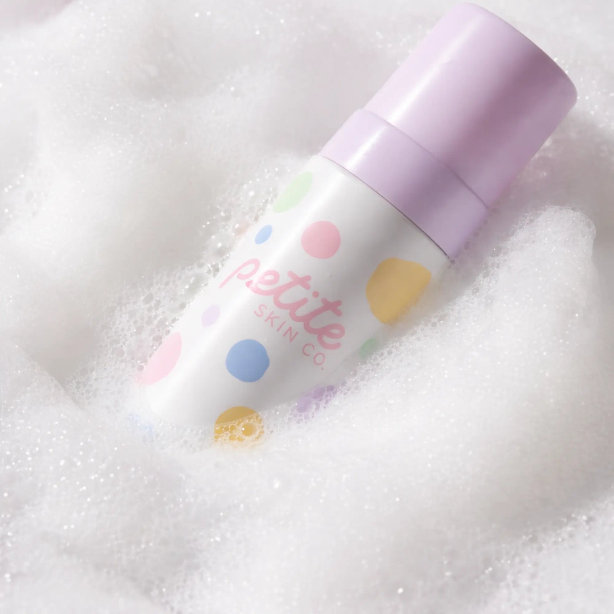 Face Cleansing Foam | Confetti by Petite Skin Co. surrounded by gentle foam, Australian made natural cleanser designed for the biology of 7 to 14 year old skin, promoting good skin habits early.