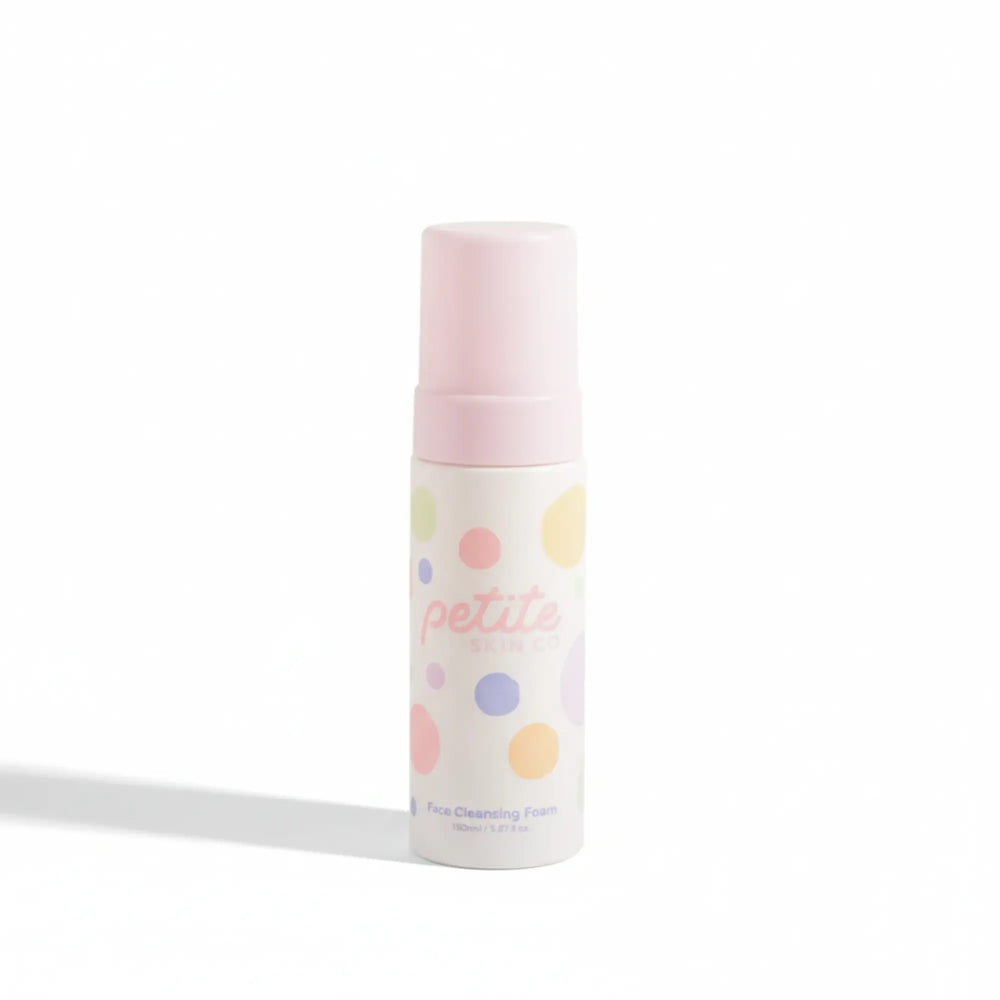 Bottle of Face Cleansing Foam | Confetti by Petite Skin Co., Australian made gentle face cleanser designed for children aged 7 to 14 with natural ingredients and a tear-free formula. Good Skin Habits Start Early.