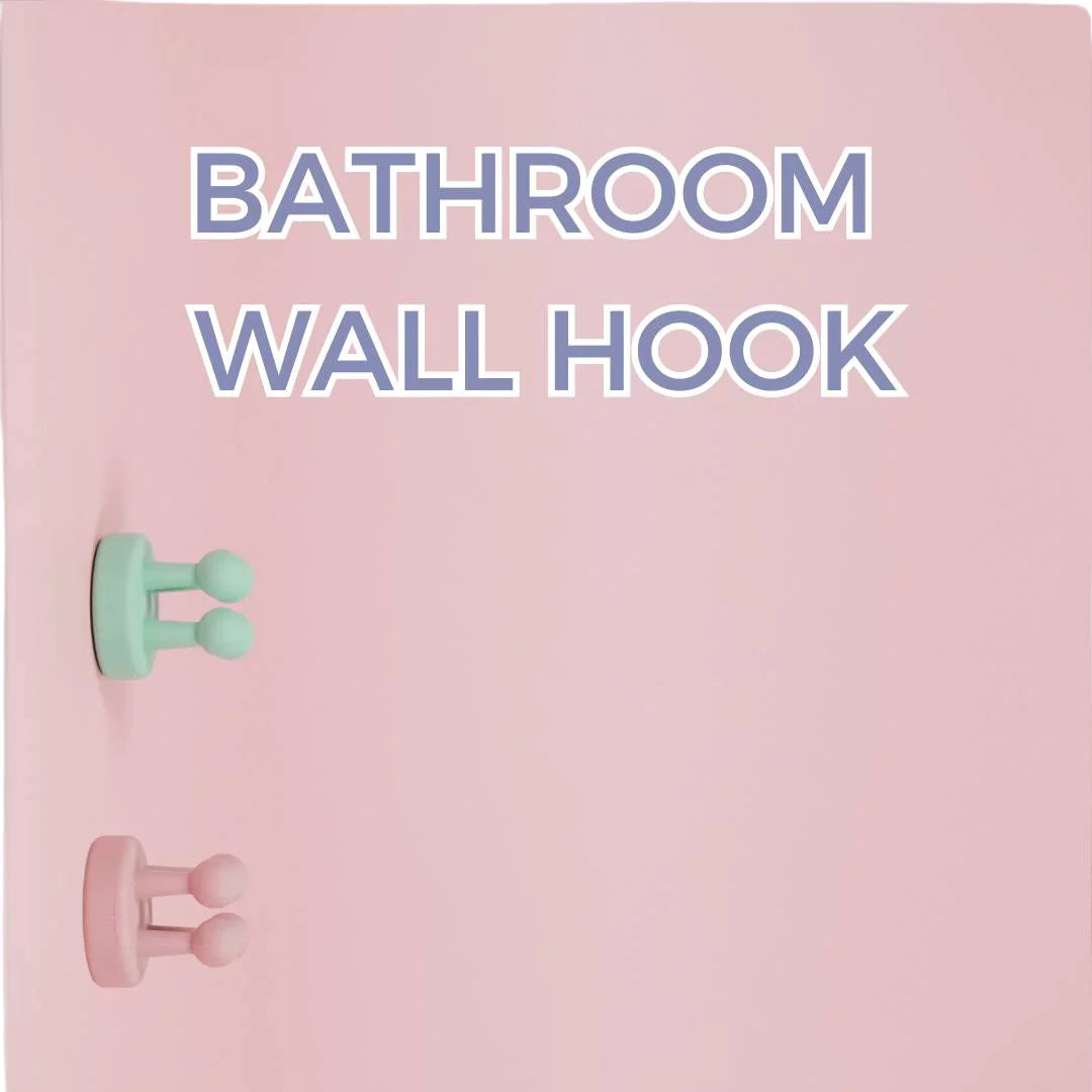 mint and green Petite Skin Co. bathroom ball hook for face towel on pink background