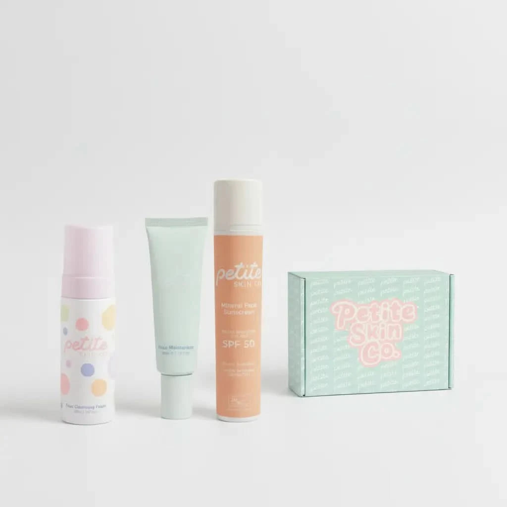Four skincare products from the Petite Skin Co. on a white background