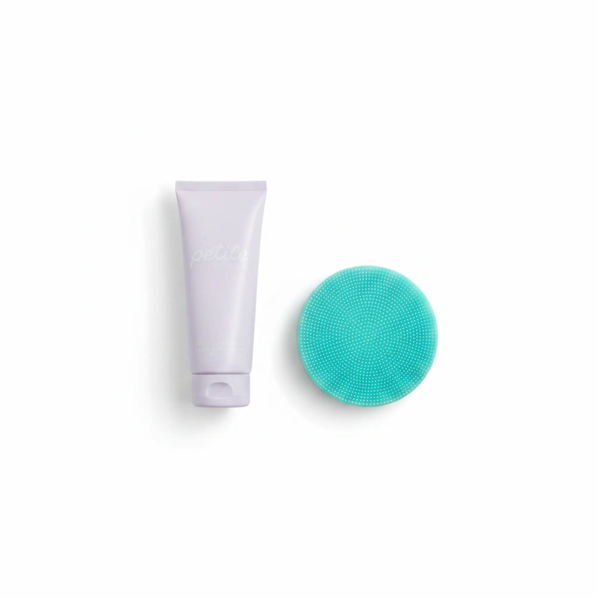 White tube and teal skin buffer on a white background