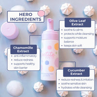 Daily Defence Skincare Kit with gentle face cleansing foam featuring chamomile, olive leaf, and cucumber extracts to soothe, reduce redness, and hydrate young skin. Australian made, natural, and designed for 7 to 14 year olds. Good Skin Habits Start Early.