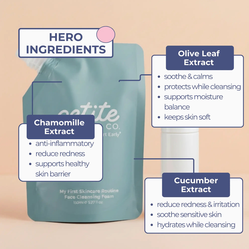 Night Time Routine | Crosses - Crosses Collection featuring Australian made, natural face cleansing foam with chamomile, olive leaf, and cucumber extracts for gentle skincare for 7 to 14 year olds. Good Skin Habits Start Early.