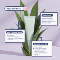 My First Skincare Routine | Crosses" featuring natural ingredients like Aloe Vera Leaf Juice, Shea Butter, and Camellia Seed Oil, Australian made, gentle for 7 to 14 year old skin, promoting good skin habits start early.