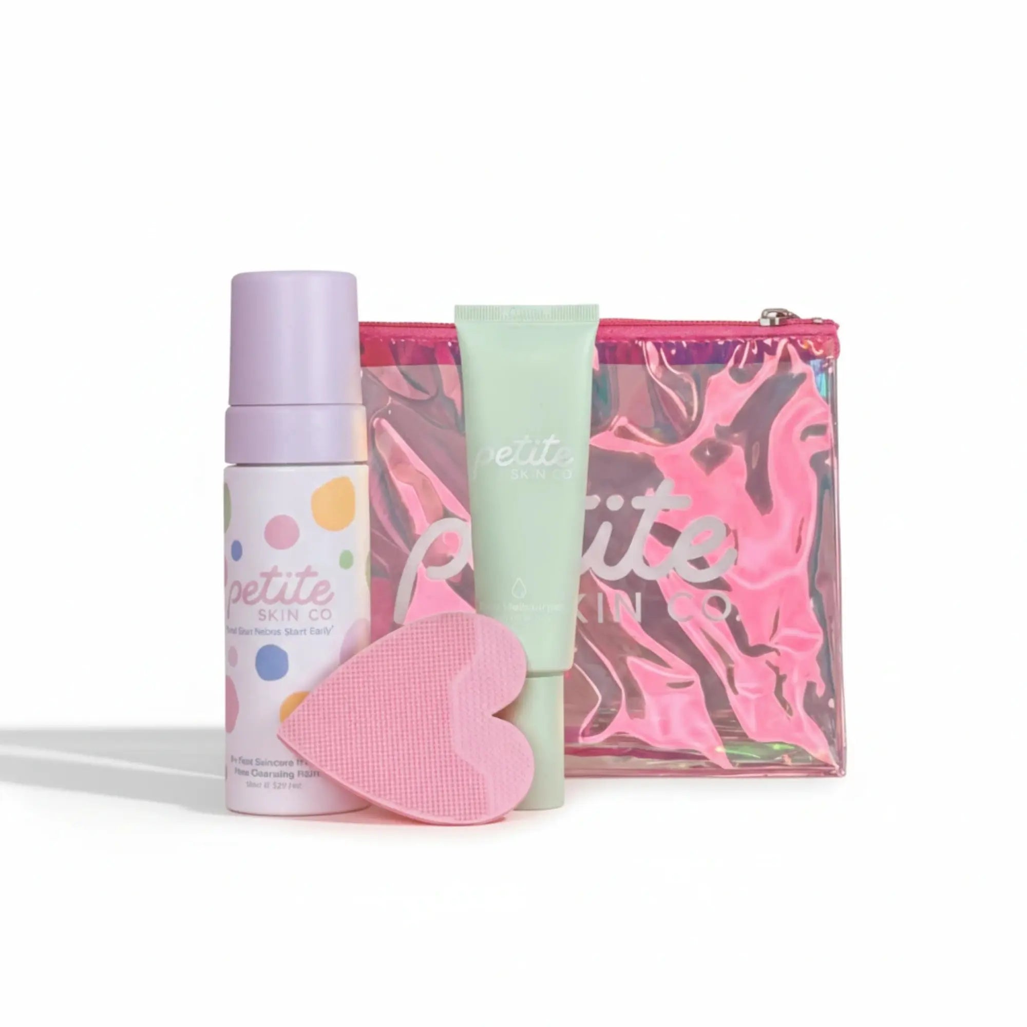 Daily Duo Kit | Confetti Collection featuring Australian made natural skincare for 7 to 14 year olds, including gentle face cleansing foam, skin buffer, and moisturiser with a Good Skin Habits Start Early tagline.