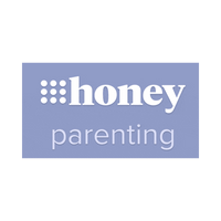 Honey parenting logo with white text on a soft blue background, representing a trusted source for parenting advice and family-related content.