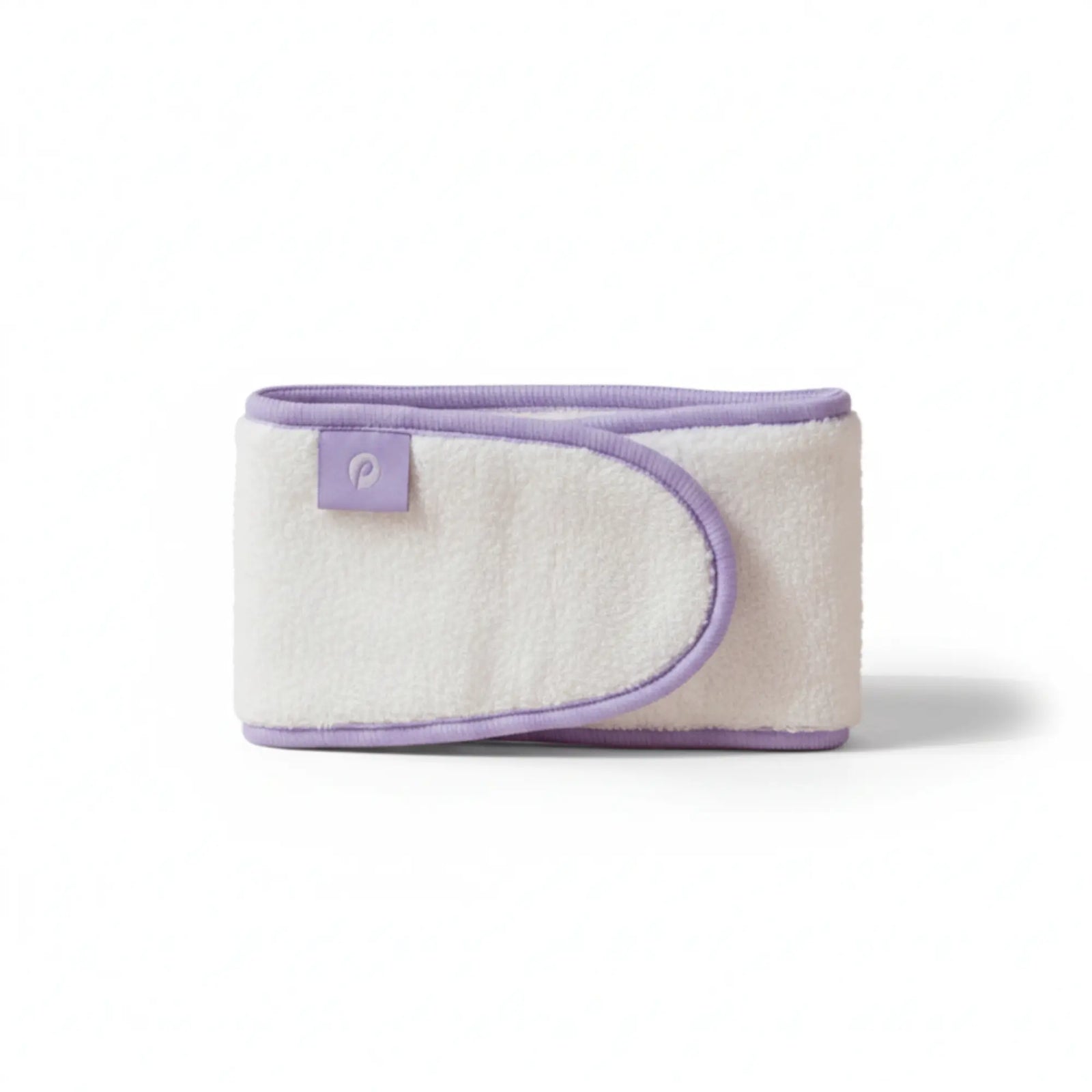 Towelling Headband made from soft towelling fabric with lilac trim, designed to keep hair off the face during washing, Australian made for 7 to 14 year old skin, Good Skin Habits Start Early.