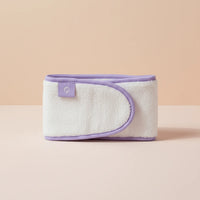 Towelling Headband in soft lilac-trimmed fabric designed to keep hair off the face during cleansing, Australian made for the natural needs of 7 to 14 year old skin, Good Skin Habits Start Early.