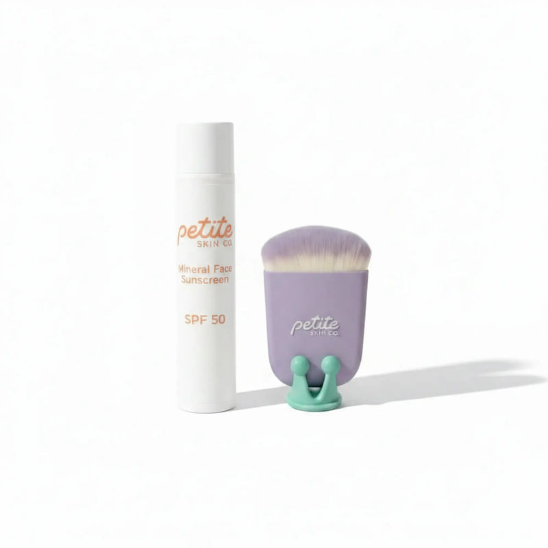 The Sun Smart Set by Petite Skin Co. featuring Australian made SPF50 Mineral Face Sunscreen and a gentle applicator brush designed for the biology of 7 to 14 year old skin, promoting good skin habits start early.