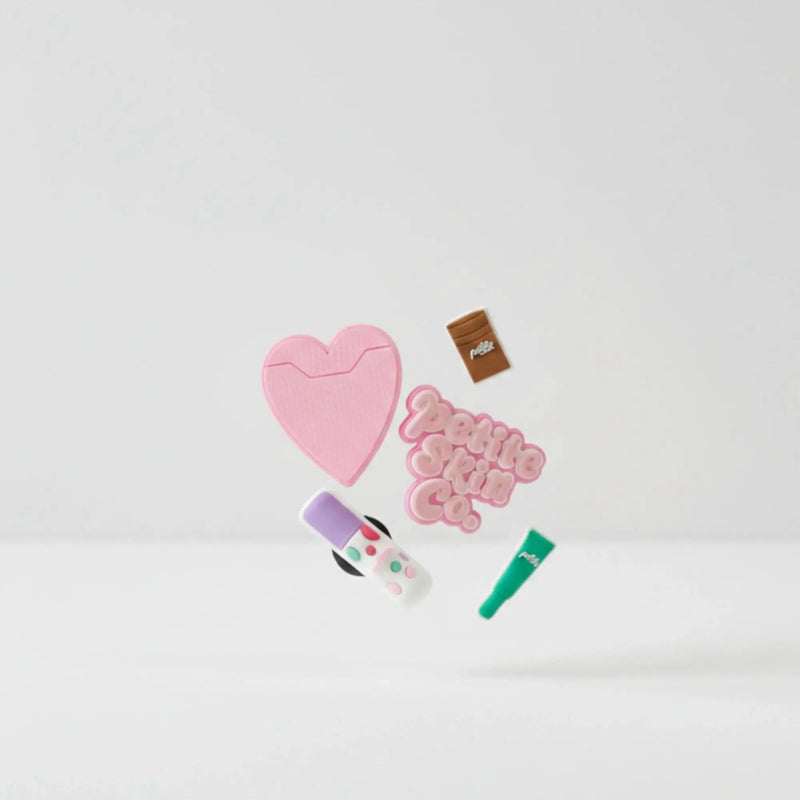 Petite Skin Co. Shoe Charm Set - 5 Piece featuring colorful and playful charms designed for kids, reflecting Australian made quality and promoting good skin habits start early.