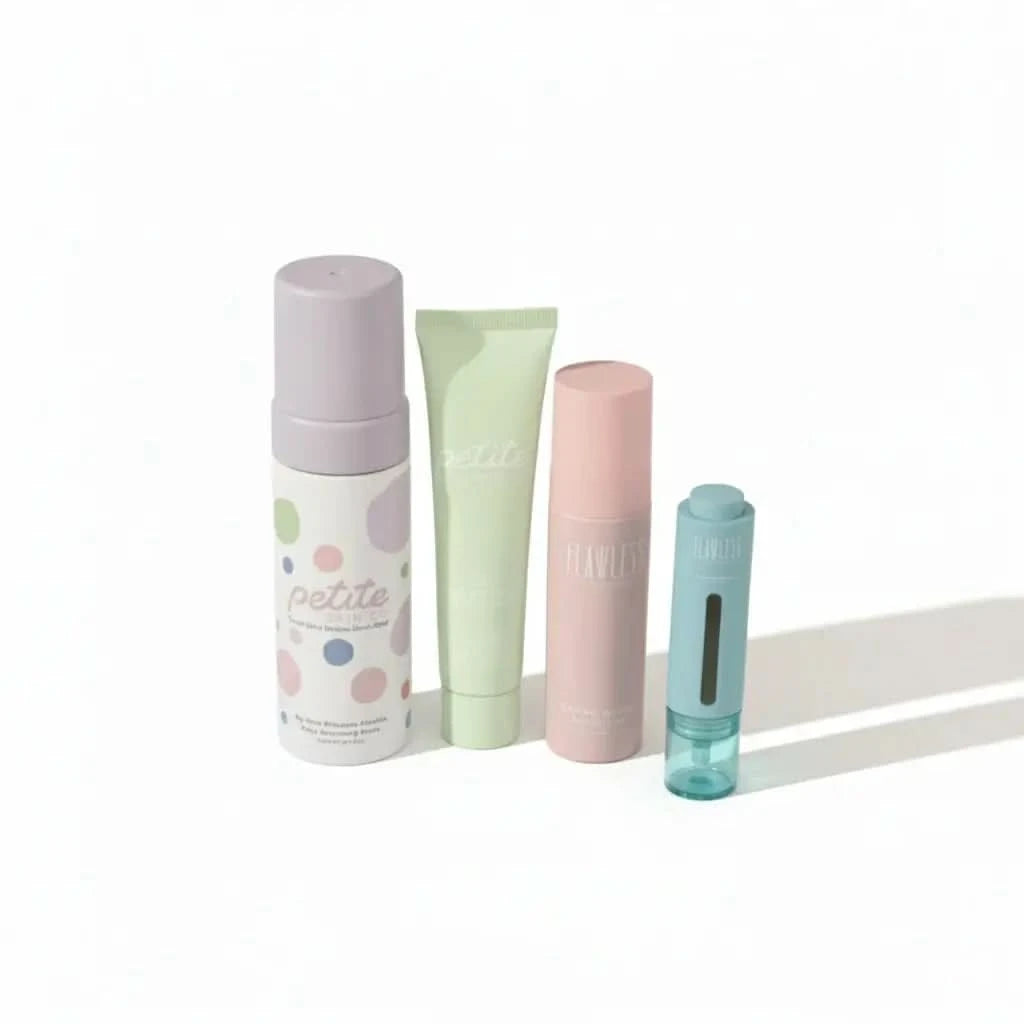 Face Cleansing Foam, Face Moisturiser, Face Mist and Blemish Serum on white background